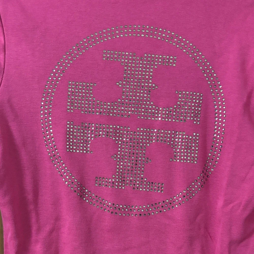 Tory Burch Hot Pink Long Sleeve Logo Rhinestone Tee